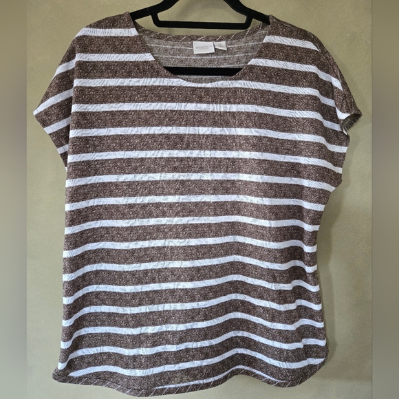 Chico's | Striped Brown and White Women's Top, Size 2 (L) - Picture 1 of 6